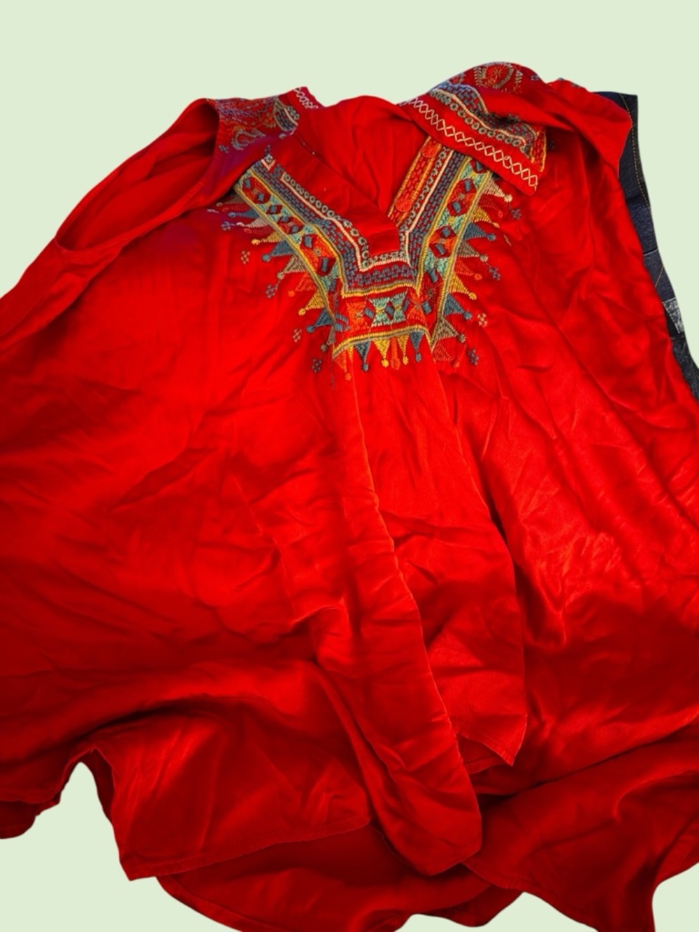 Vibrant Red Johnny Was Embroidered Tunic Top